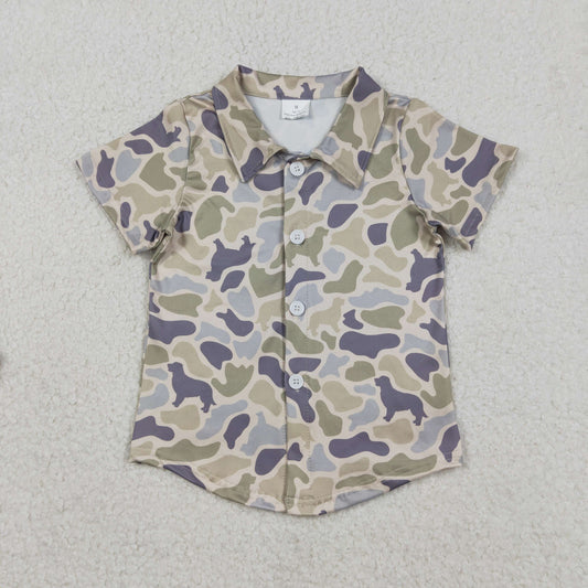 12.29 RTS NO MOQ （In stock）BT1563 Baby Boys Southern Dogs Camo Hunting Button Shirts Top