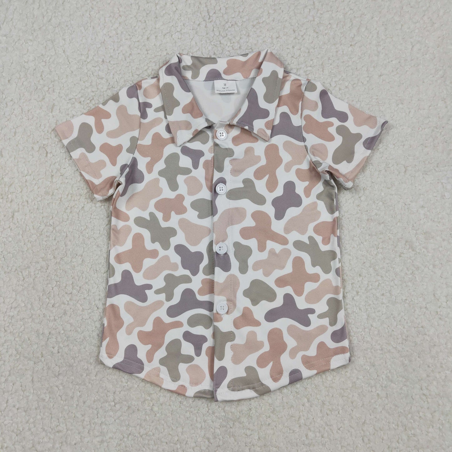 1.9 RTS NO MOQ （In stock）BT1564 Baby Boys Southern Light Grey Khaki Camo Button Shirts Top