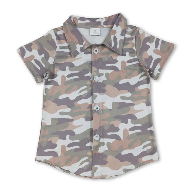 RTS Sibling Baby Boys Short Sleeve Southern Hunting Camo Button Shirts Top