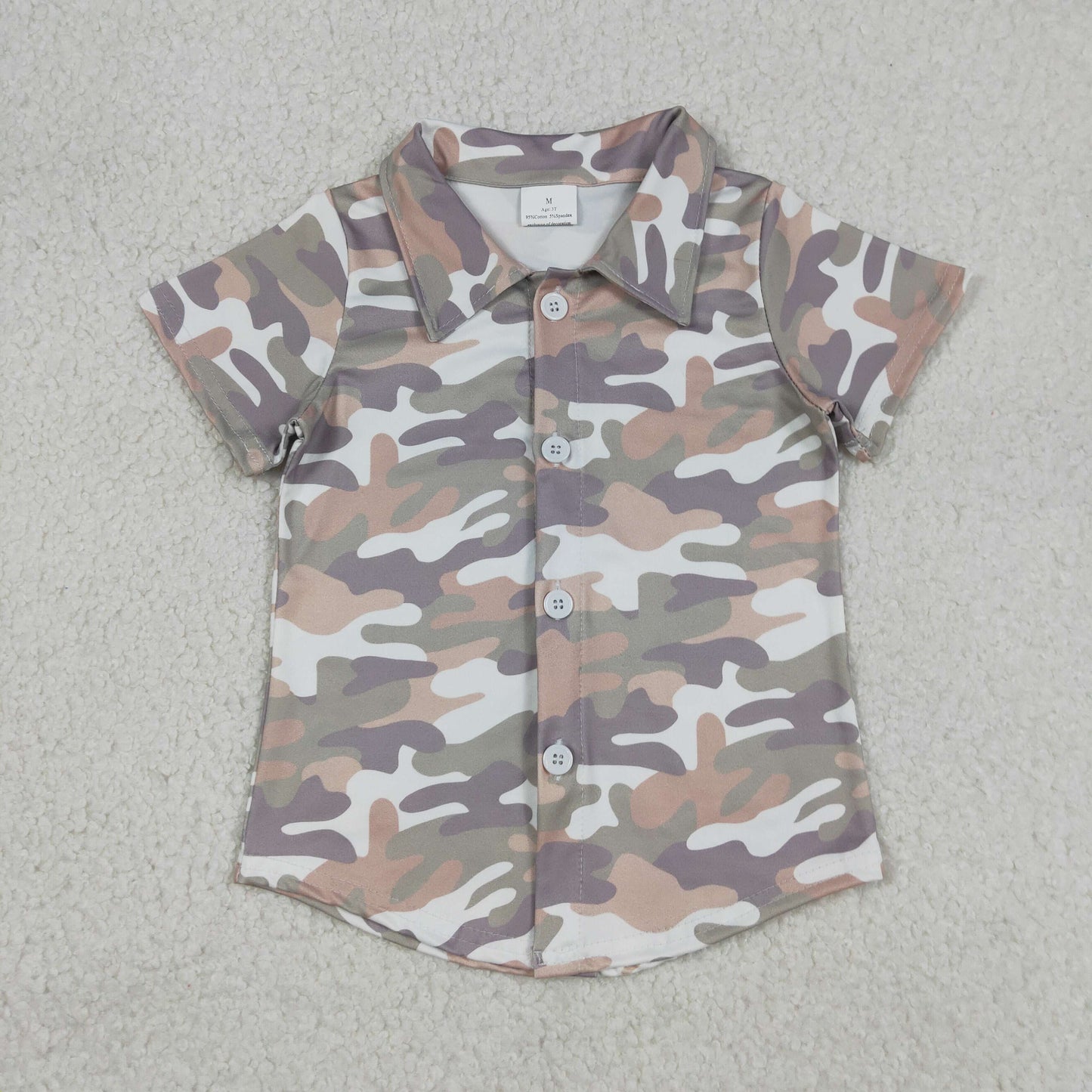 12.20 RTS NO MOQ （In stock）BT1565 Baby Boys Southern Grey Camo Button Shirts Top