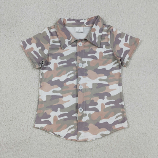 12.20 RTS NO MOQ （In stock）BT1565 Baby Boys Southern Grey Camo Button Shirts Top