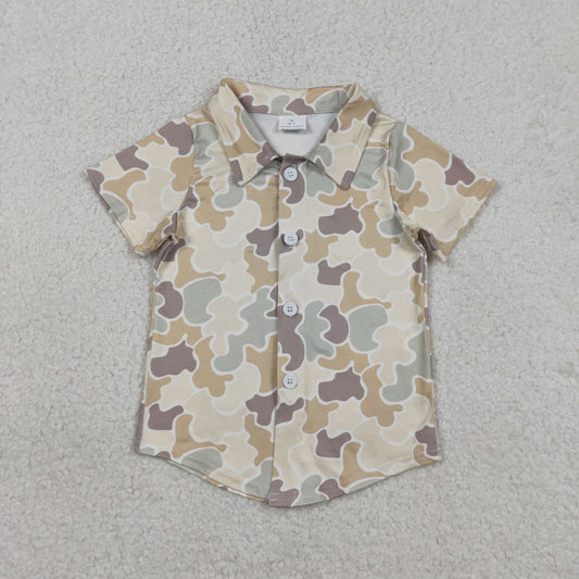 1.6 RTS NO MOQ （In stock）BT1566 Baby Boys Southern Khaki Camo Button Shirts Top
