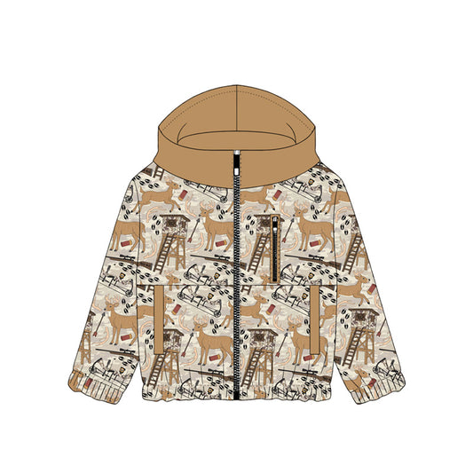 11.18 BT1567 Pre order No Moq Baby Boys Khaki Deer Hunting Pockets Zipper Hoodie Jackets Top