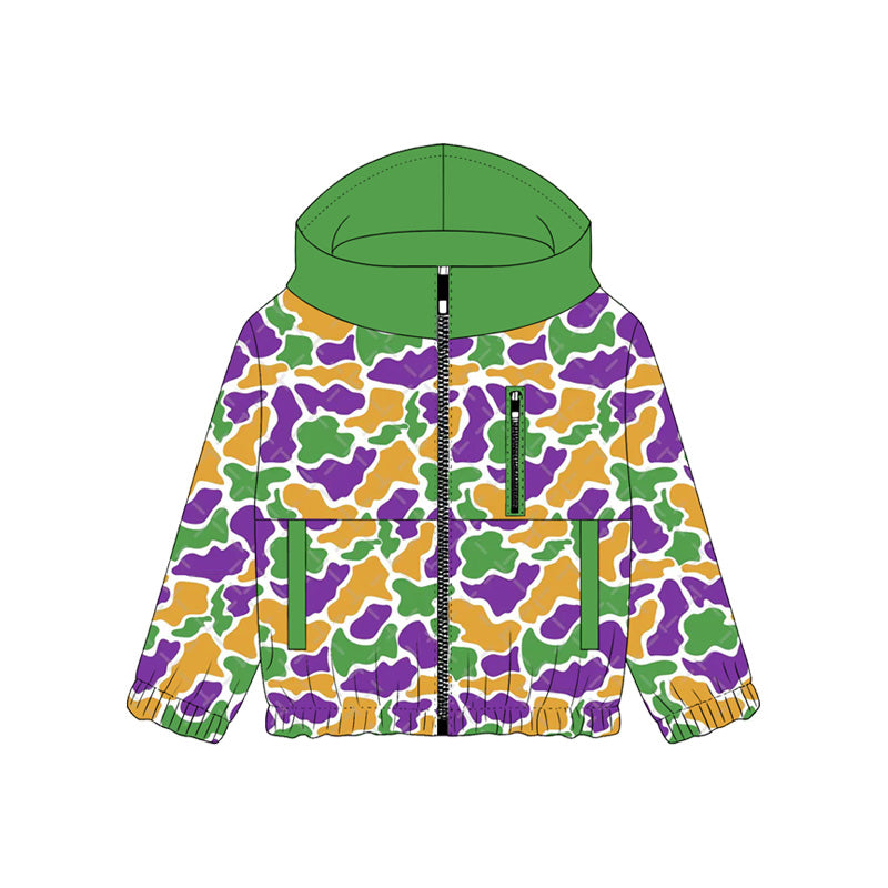 11.18 BT1568 Pre order No Moq Baby Boys Mardigras Camo Pockets Zipper Hoodie Jackets Top