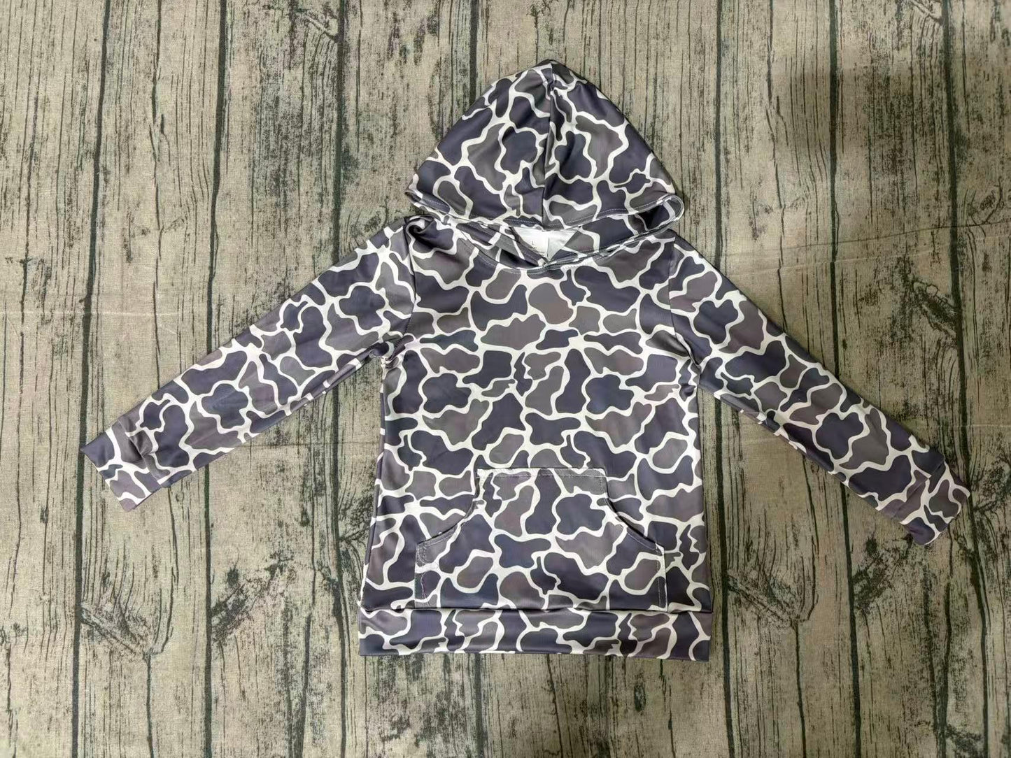 3.3 BT1572 Sample No Moq Baby Boys Dark Grey Camo Southern Pockets Hoodies Top