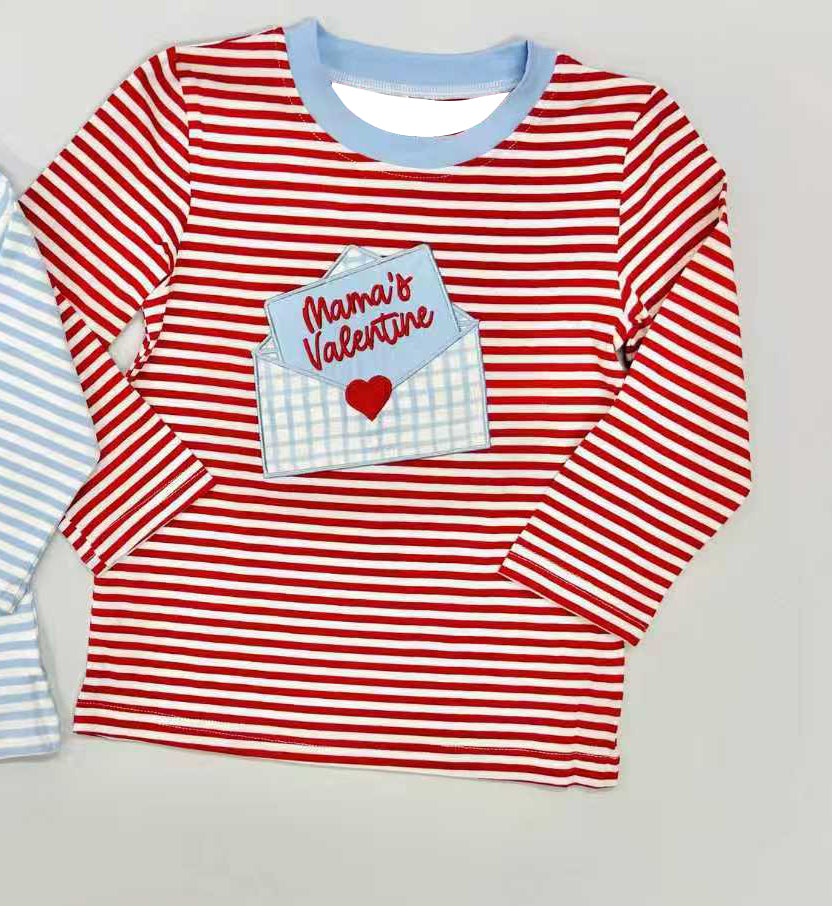 11.18 BT1574 Pre order No Moq Baby Boys Red Stripe Heart Mama's Letters Valentines T-shirts Top