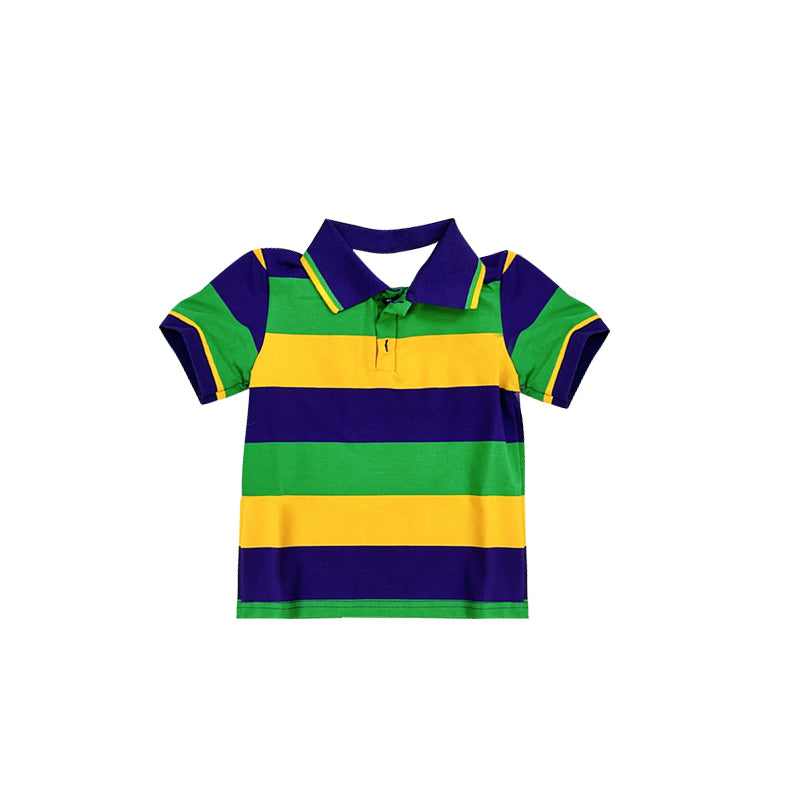 11.18 BT1575 Pre order No Moq Baby Boys Mardigras Stripes Button Polo Shirts Top
