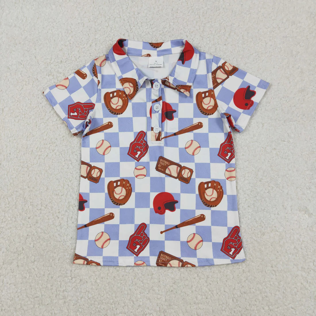 12.24 RTS Sibling Baby Boys Short Sleeve Baseballs Button Team Polo Shirts Top