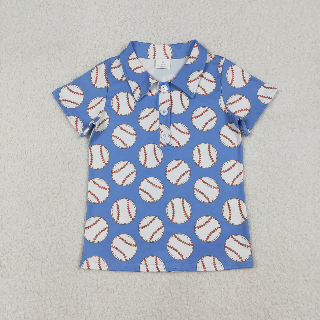 12.24 RTS Sibling Baby Boys Short Sleeve Baseballs Button Team Polo Shirts Top