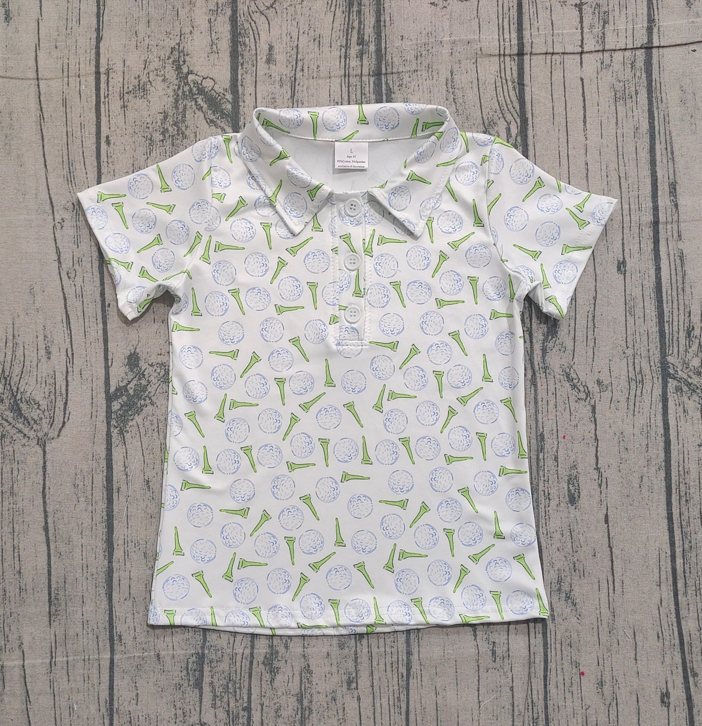 12.8 BT1582 Sample No Moq Baby Boys Golf Balls Team Button Polo Shirts Top