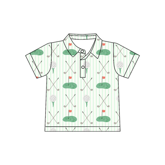 11.19 BT1584 Pre order No Moq Baby Boys Green Stripe Golf Flags Team Button Polo Shirts Top