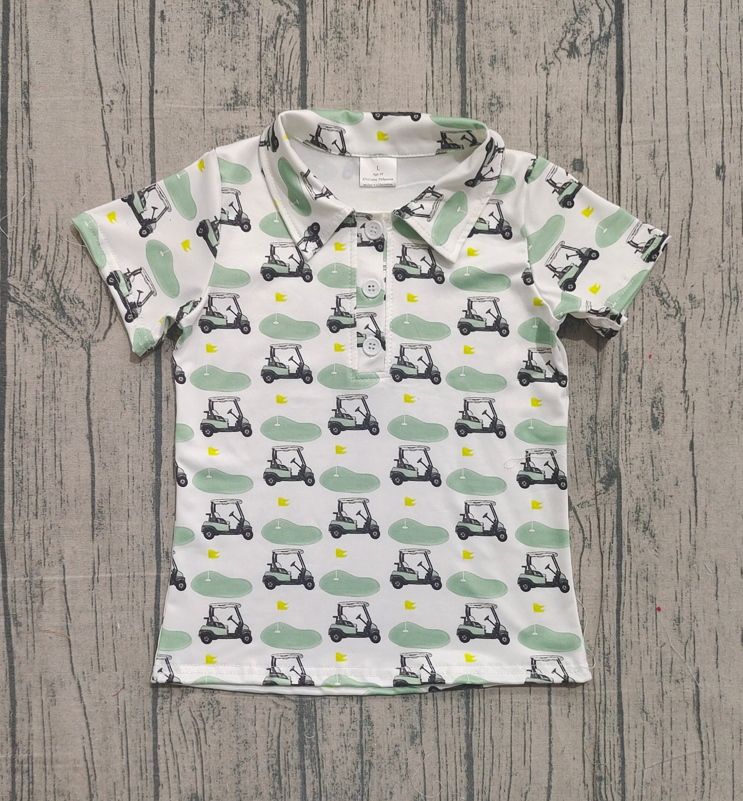 12.8 BT1585 Sample No Moq Baby Boys Green Stripe Golf Flags Team Button Polo Shirts Top