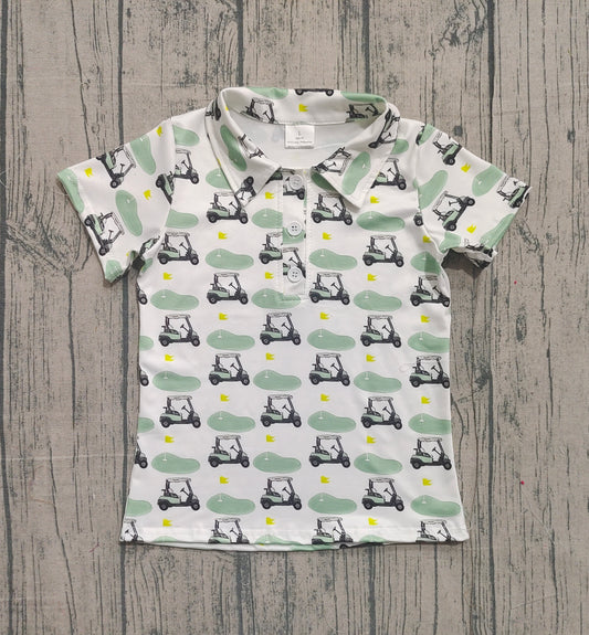 12.8 BT1585 Sample No Moq Baby Boys Green Stripe Golf Flags Team Button Polo Shirts Top