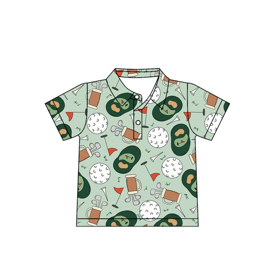 11.19 BT1586 Pre order No Moq Baby Boys Green Stripe Golf Flags Team Button Polo Shirts Top