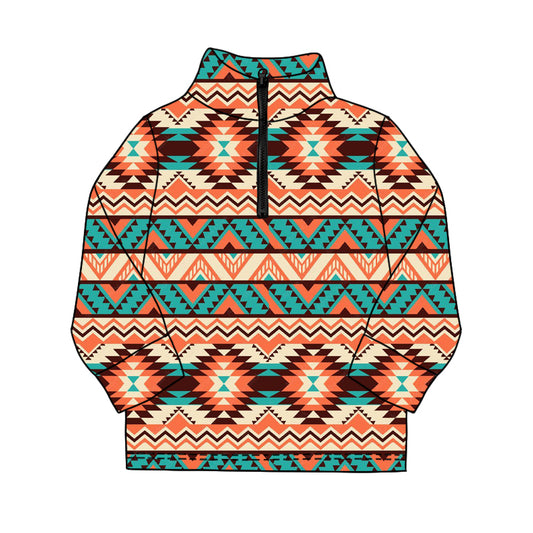 11.19 BT1587 Pre order No Moq Baby Boys Long Sleeve Western Aztec Zipper Pullovers Top