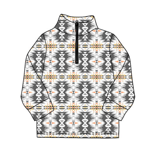 11.19 BT1588 Pre order No Moq Baby Boys Long Sleeve Western Aztec Zipper Pullovers Top