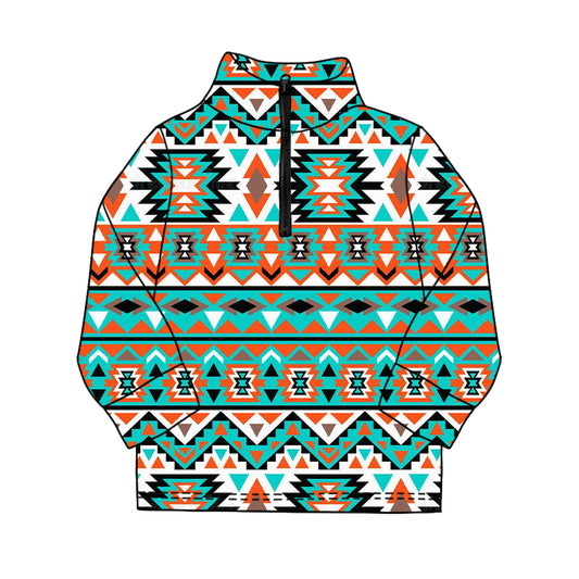 11.19 BT1589 Pre order No Moq Baby Boys Long Sleeve Western Aztec Zipper Pullovers Top