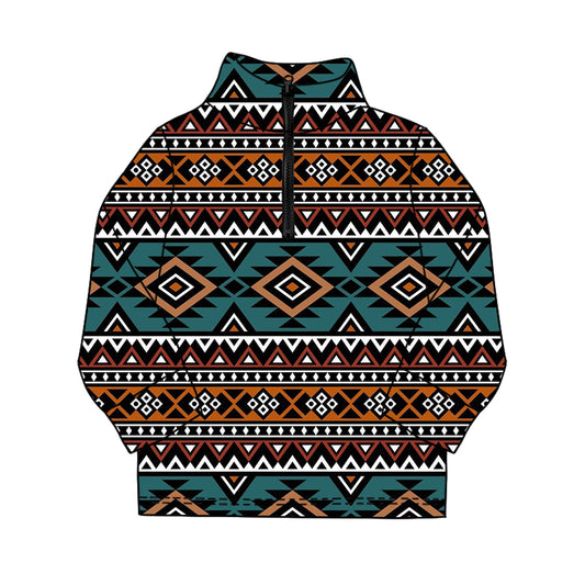 11.19 BT1591 Pre order No Moq Baby Boys Long Sleeve Western Aztec Zipper Pullovers Top
