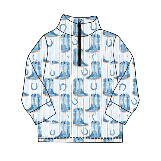 11.19 BT1593 Pre order No Moq Baby Boys Long Sleeve Western Boots Shoes Zipper Pullovers Top