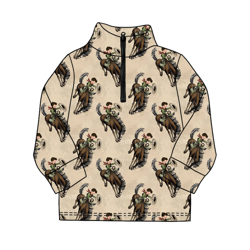 11.19 BT1596 Pre order No Moq Baby Boys Long Sleeve Western Horse Rodeos Zipper Pullovers Top