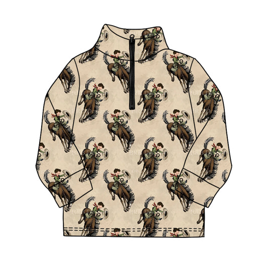 11.19 BT1596 Pre order No Moq Baby Boys Long Sleeve Western Horse Rodeos Zipper Pullovers Top