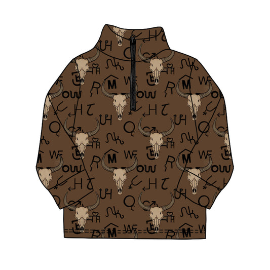 11.19 BT1597 Pre order No Moq Baby Boys Long Sleeve Western Bull Skulls Zipper Pullovers Top
