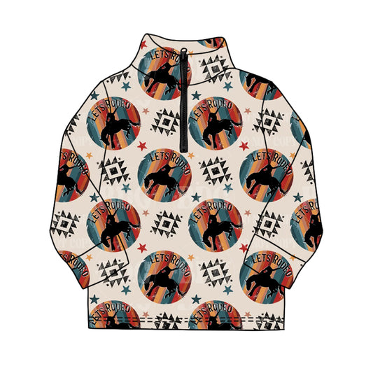 11.19 BT1598 Pre order No Moq Baby Boys Long Sleeve Western Aztec Horse Rodeos Zipper Pullovers Top