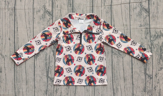 12.8 BT1598 Sample No Moq Baby Boys Long Sleeve Western Aztec Horse Rodeos Zipper Pullovers Top