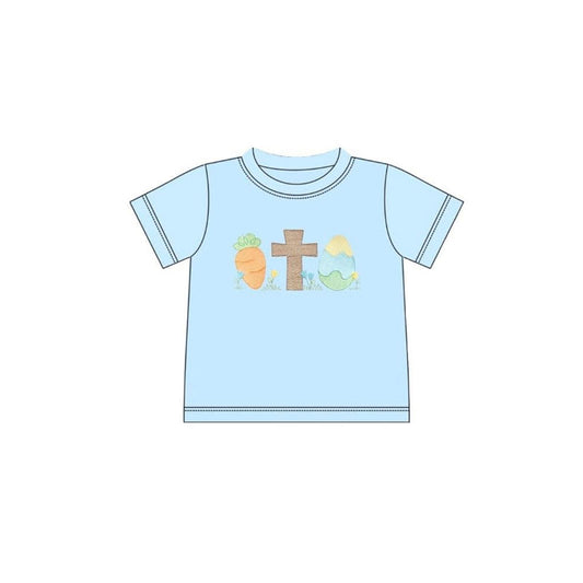 11.20 BT1601 Pre order No Moq Baby Boys Blue Short Sleeve Carrot Cross Eggs Easter T-shirts Top