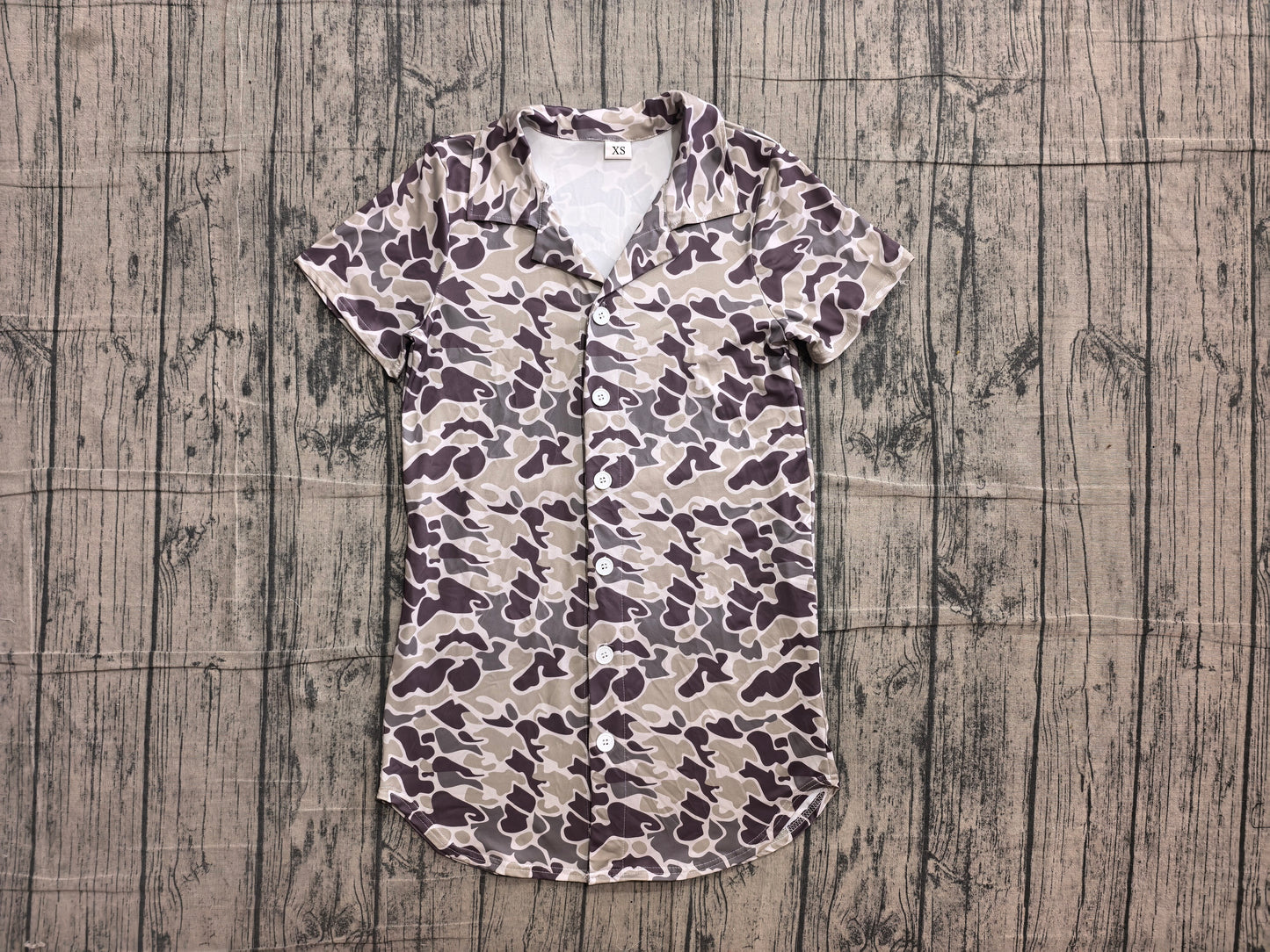 6.10 BT1607 Sample No Moq Adult Men Grey Camo Short Sleeve Button Shirts Summer Daily Wear Top