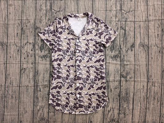 6.10 BT1607 Sample No Moq Adult Men Grey Camo Short Sleeve Button Shirts Summer Daily Wear Top