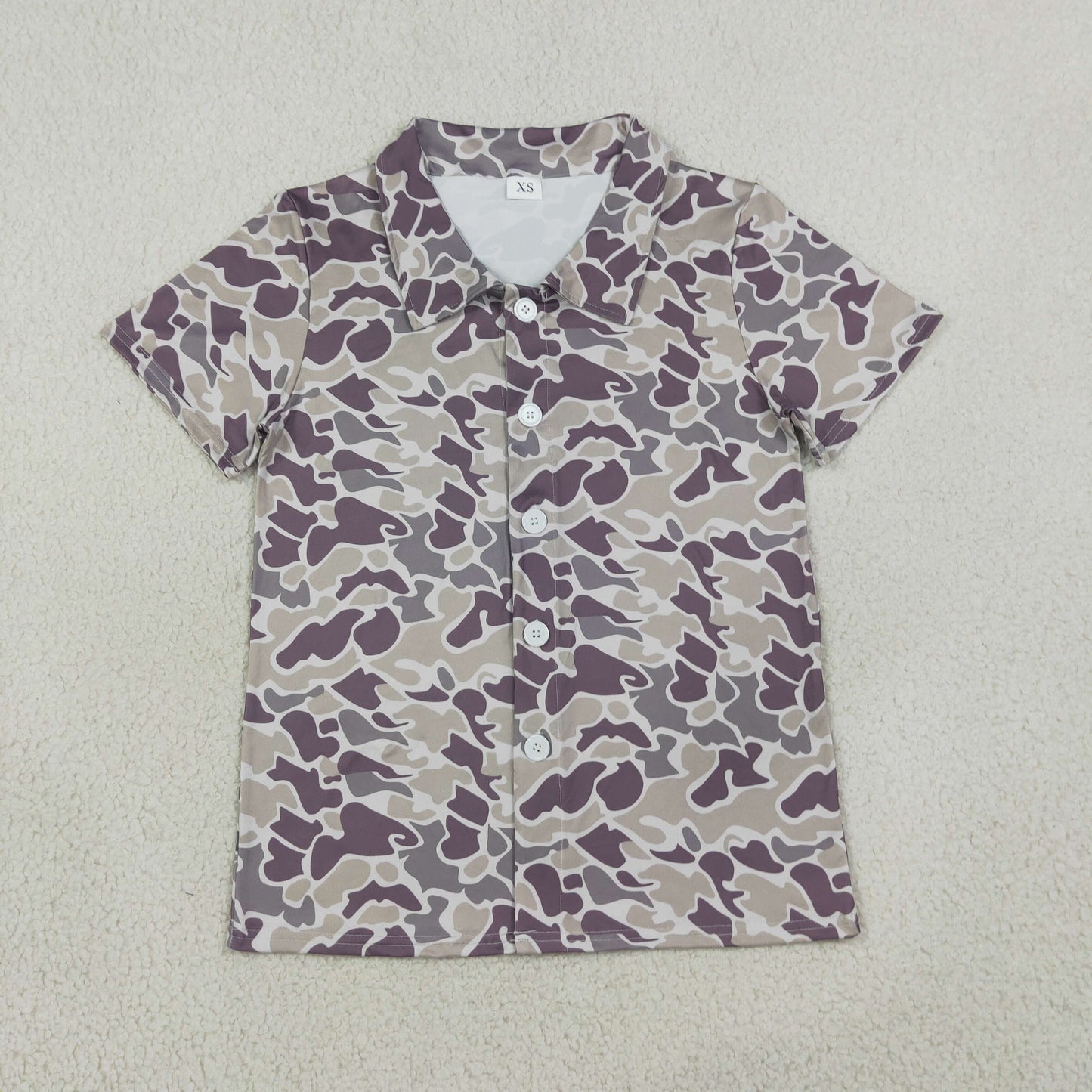 BT1607  RTS NO MOQ （In stock） Adult Men Grey Camo Short Sleeve Button Shirts Summer Daily Wear Top