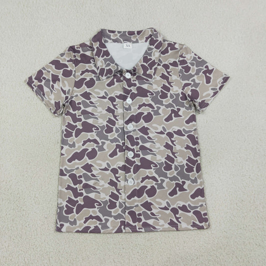 BT1607  RTS NO MOQ （In stock） Adult Men Grey Camo Short Sleeve Button Shirts Summer Daily Wear Top