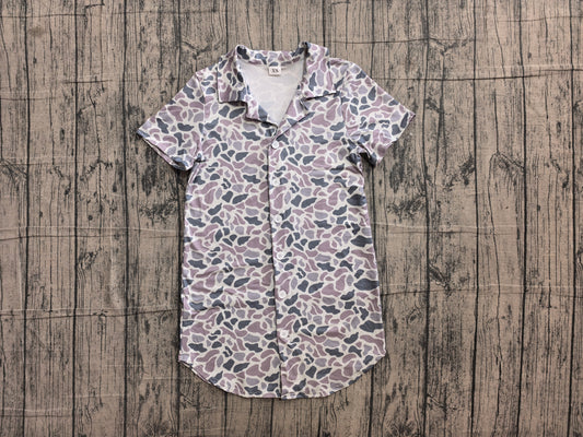 6.10 BT1609 Sample No Moq Adult Men Grey Camo Short Sleeve Button Shirts Summer Daily Wear Top