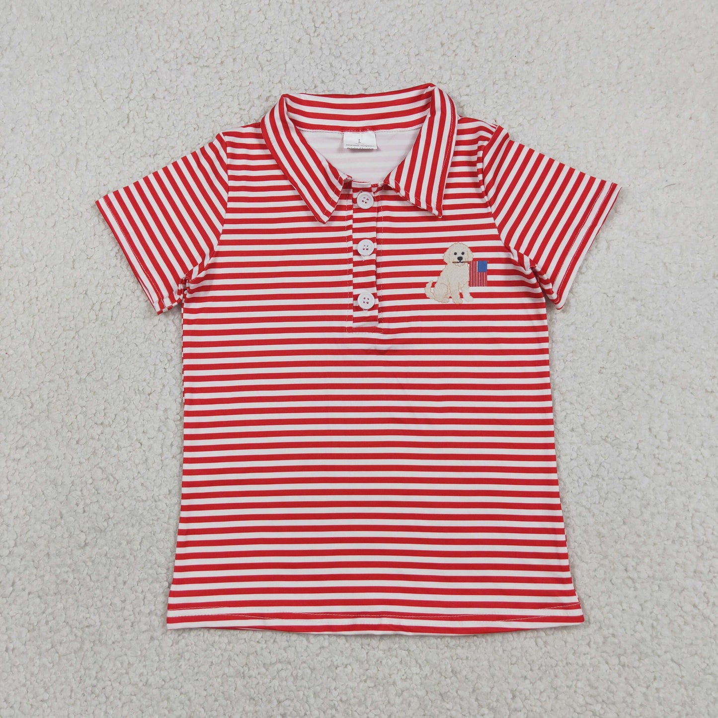 BT1619 RTS NO MOQ （In stock）Short sleeves red stripe dog flag boys 4th of july polo shirt