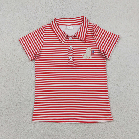 BT1619 RTS NO MOQ （In stock）Short sleeves red stripe dog flag boys 4th of july polo shirt