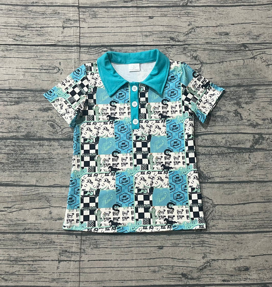 12.24 BT1631 Sample No Moq Baby Boys Horse Saloon Checked Western Cowboys Button Polo Shirts Top
