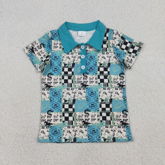 1.16 RTS NO MOQ （In stock）BT1631 Baby Boys Horse Saloon Cowboys Western Button Polo Shirts Top