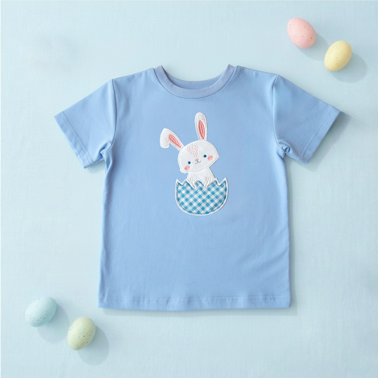 12.11 BT1646 Pre order No Moq Baby Boys Blue Short Sleeve Rabbit Eggs Easter T-shirts Top