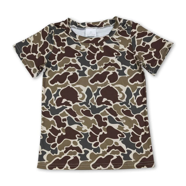 5.13 RTS NO MOQ （In stock）BT1648+SS0650 Short sleeves dark brown camo kids boys shirt outfits