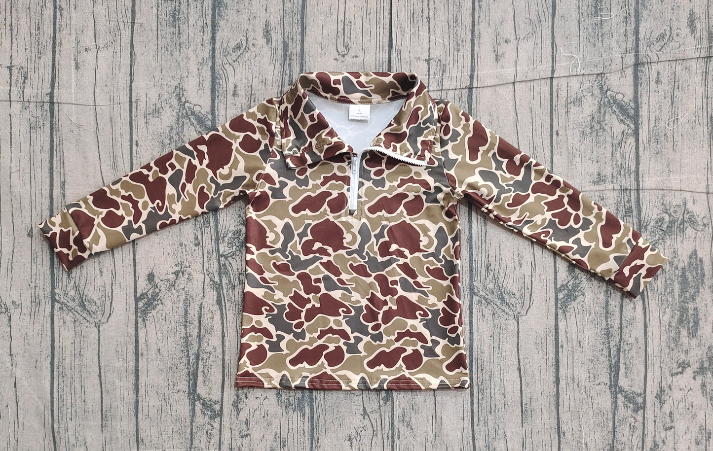 12.17 BT1649 Sample No Moq Baby Boys Southern Dark Khaki Camo Long Sleeve Zipper Pullovers Top
