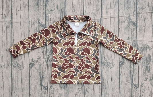 12.17 BT1649 Sample No Moq Baby Boys Southern Dark Khaki Camo Long Sleeve Zipper Pullovers Top