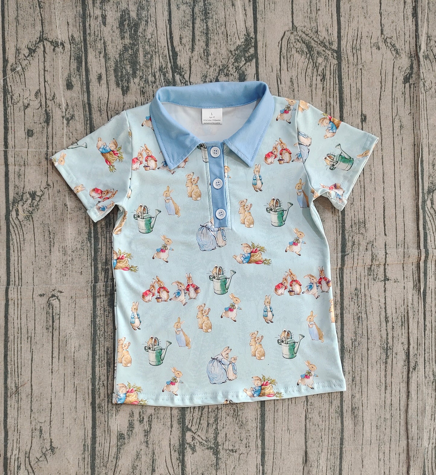 12.29 BT1665 Sample No Moq Baby Boys Short Sleeve Rabbits Easter Button Polo Shirts Top