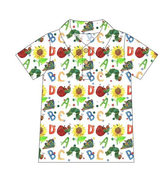 1.5 BT1688 Pre order No Moq Baby Boys Short Sleeve Apples ABC Back to School Button Polo Shirts Top