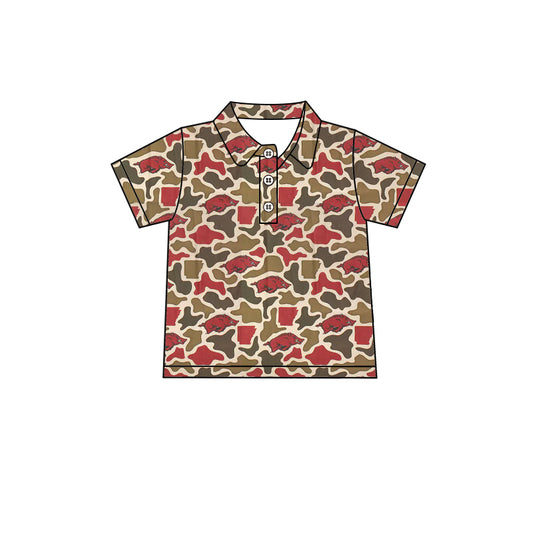 1.10 BT1693 Pre order No Moq Baby Boys Short Sleeve Camo Bulls Team Button Polo Shirts Top