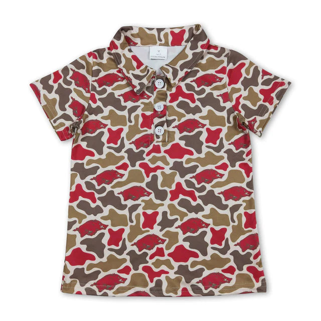 RTS Sibling Baby Boys Short Sleeve Southern Camo Team Button Polo Shirts Top