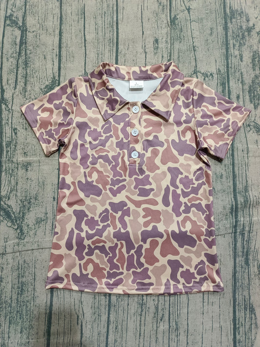 1.21 BT1701 Sample No Moq Baby Boys Short Sleeve Southern Khaki Camo Button Polo Shirts Top