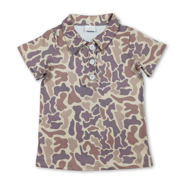 RTS Sibling Baby Boys Short Sleeve Southern Hunting Camo Button Polo Shirts Top