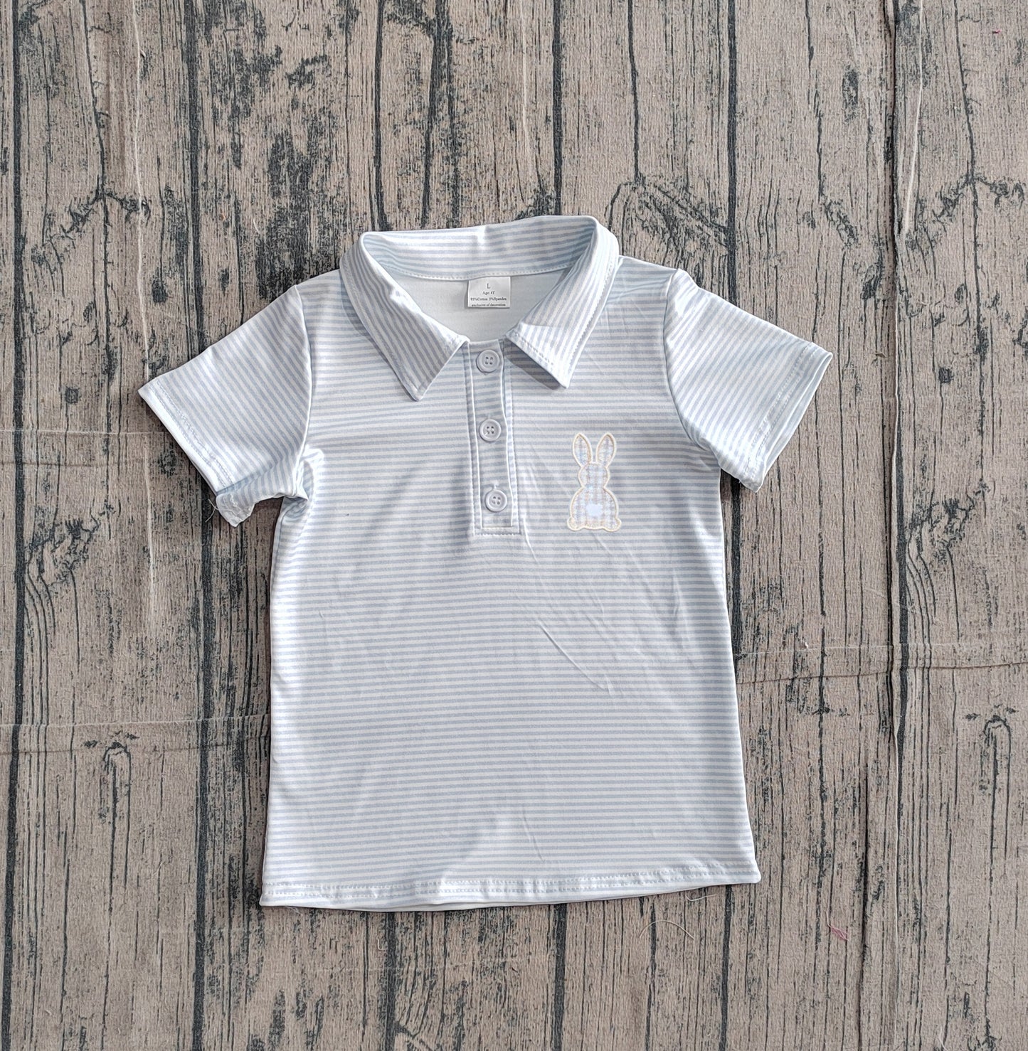 2.4 BT1708 Sample No Moq Embroidery Rabbit Baby Boys Easter Stripe Button Polo Shirts Top