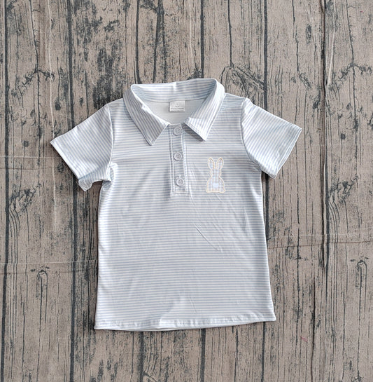 2.4 BT1708 Sample No Moq Embroidery Rabbit Baby Boys Easter Stripe Button Polo Shirts Top